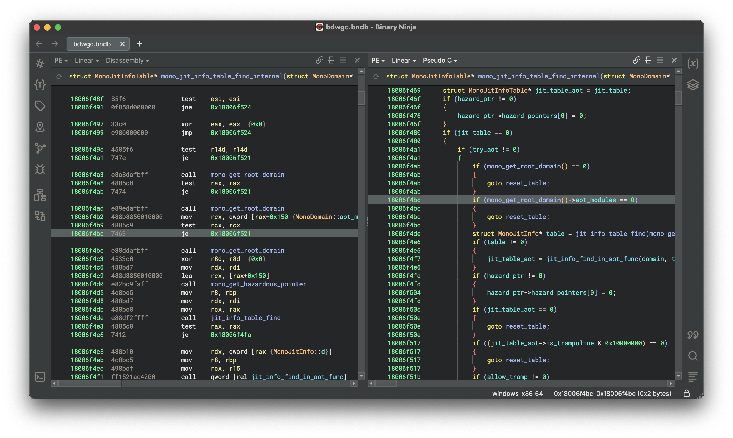 Binary Ninja Disassembly vs Pseudo C Code